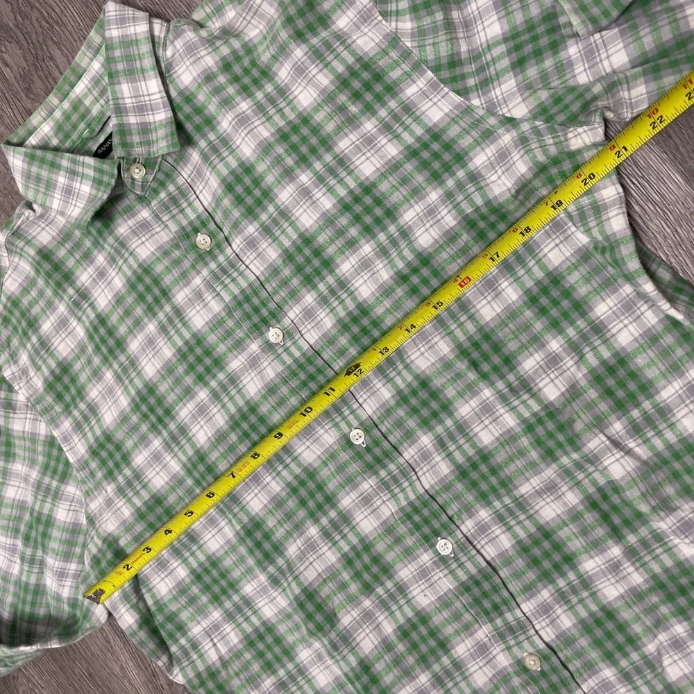 Banana Republic Shirt Mens Medium Green Plaid Linen Cotton Button Down